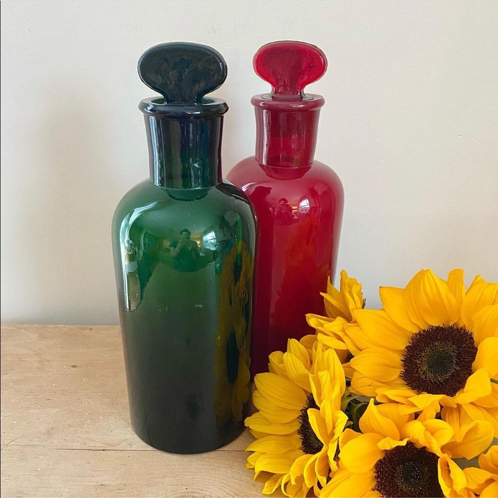 Amazing Pair Of Large Antique Apothecary Bottles